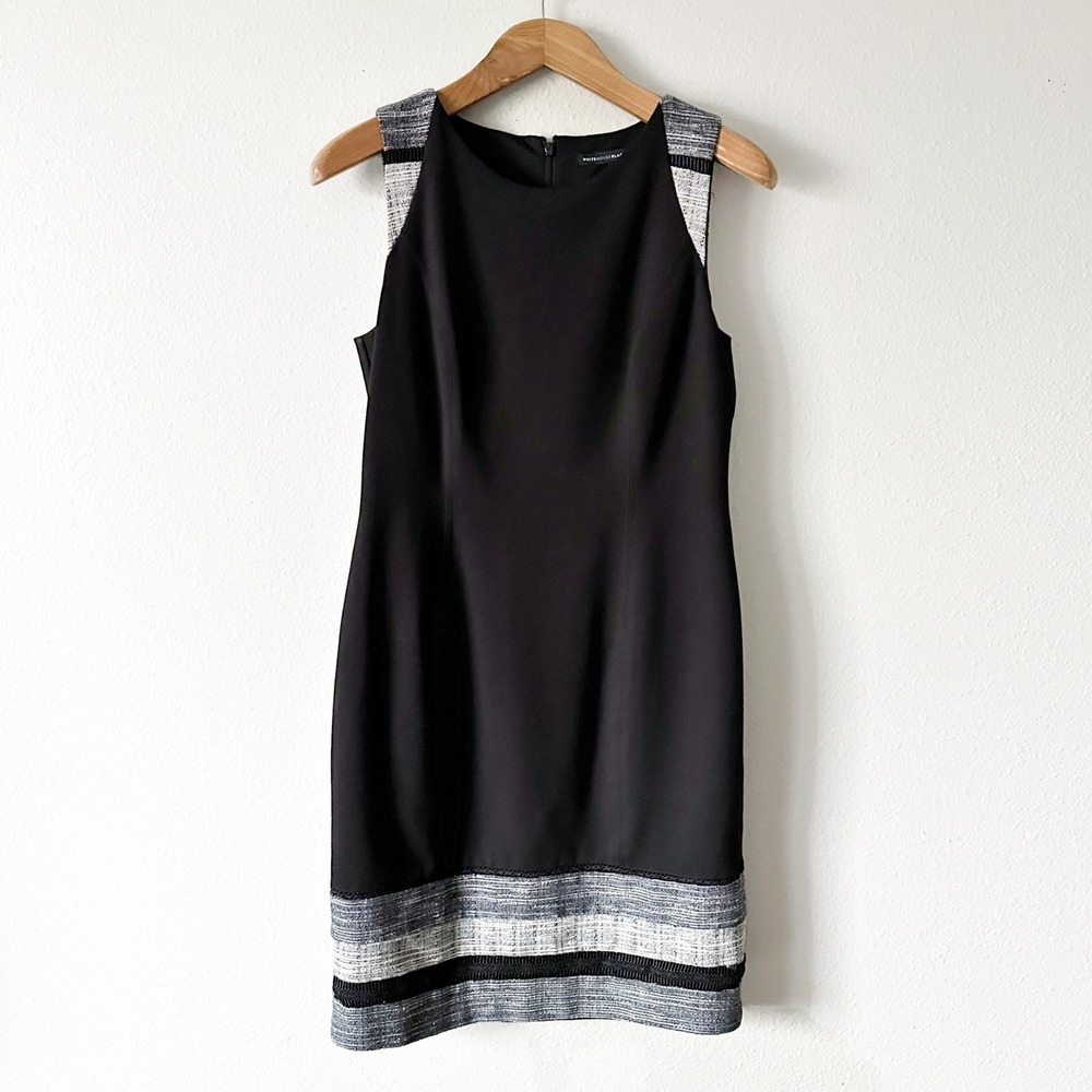 WHBM Sleeveless Ponte Knit Tweed Panel Trim Sheath Dress women's size‎ 12
